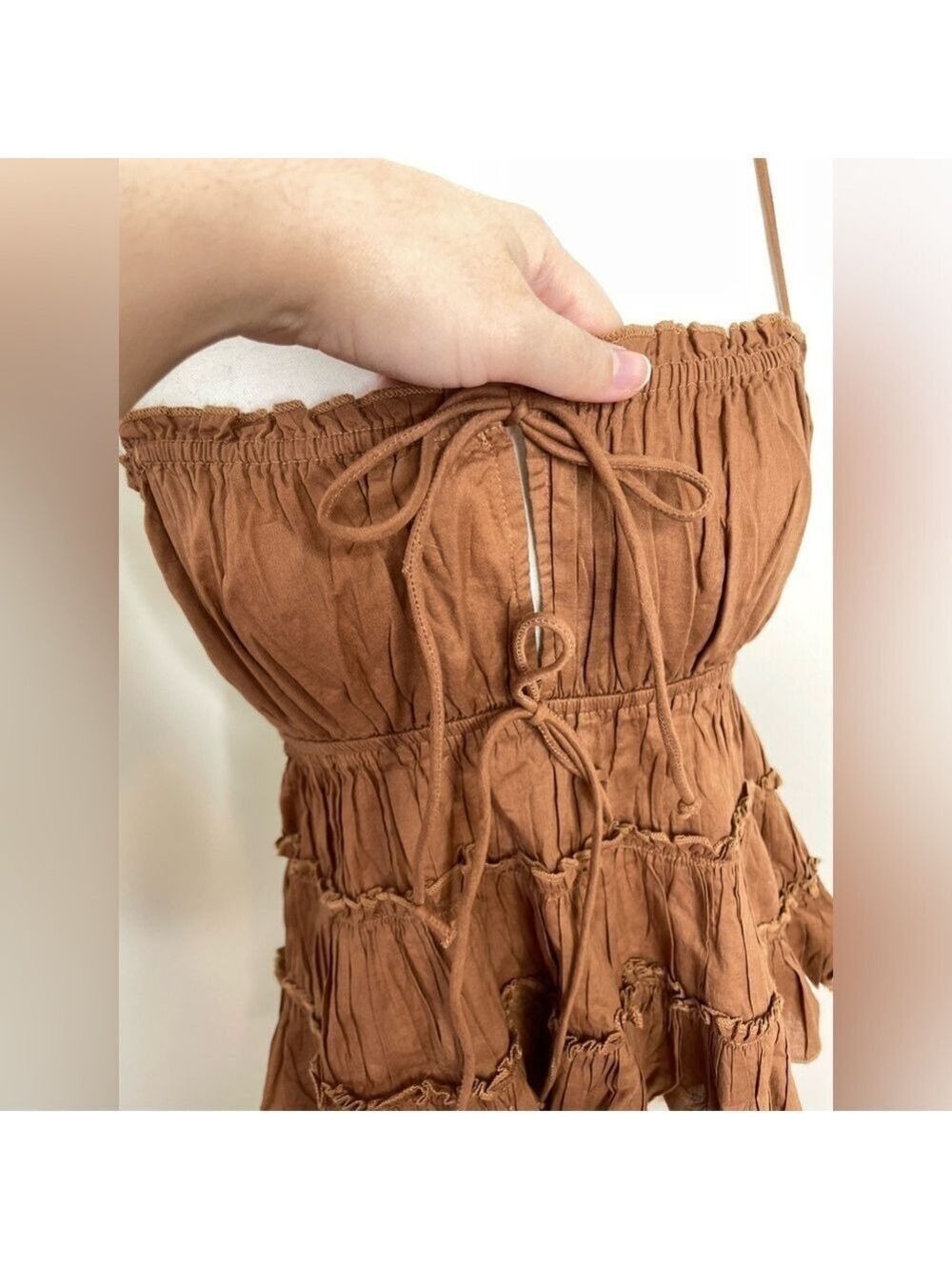 NWT Aerie Brown Tie Front Tiered Tank Top M - Picture 5 of 16